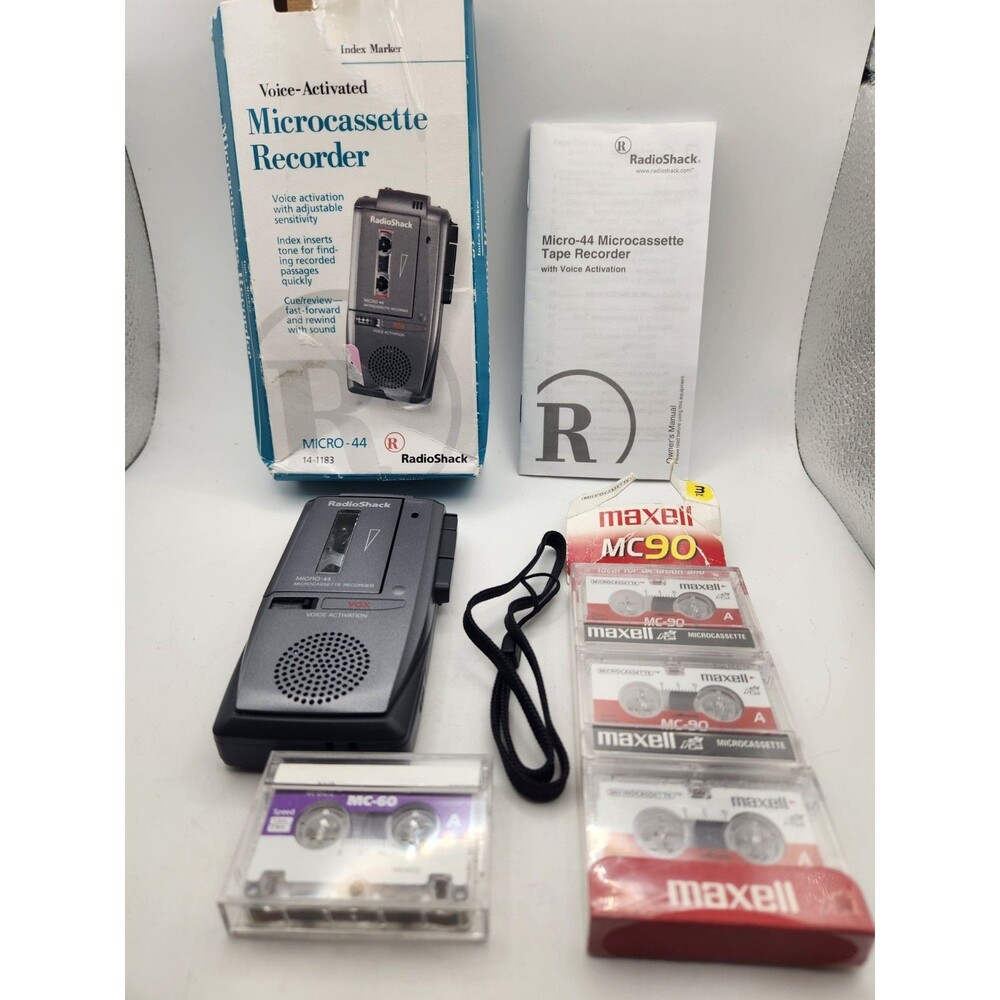 Vintage RadioShack Micro-44 Microcassette Recorder BUNDLE - Works Great!